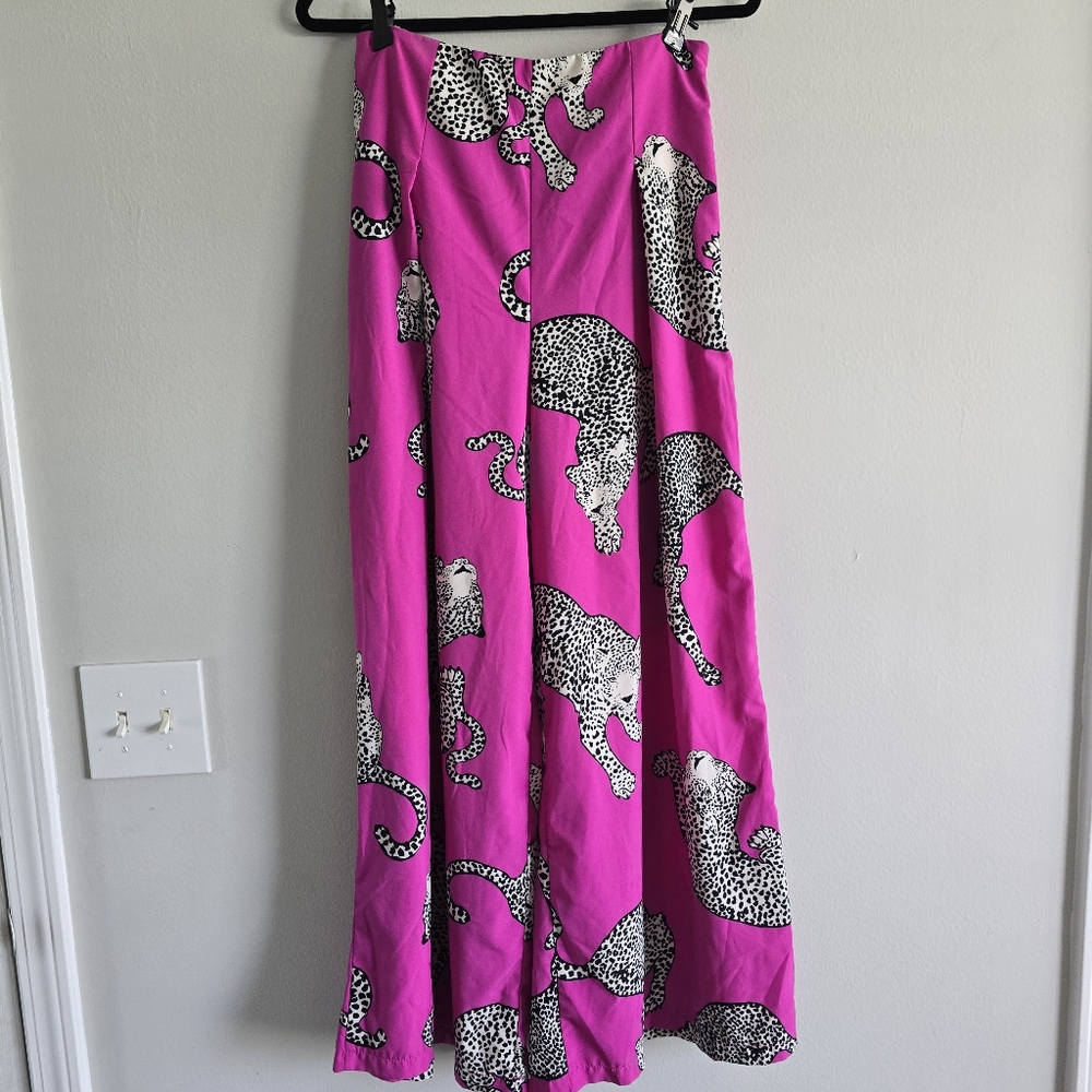 SHEIN Pink and Black Animal Print Pants Wide Leg M - Picture 2 of 6